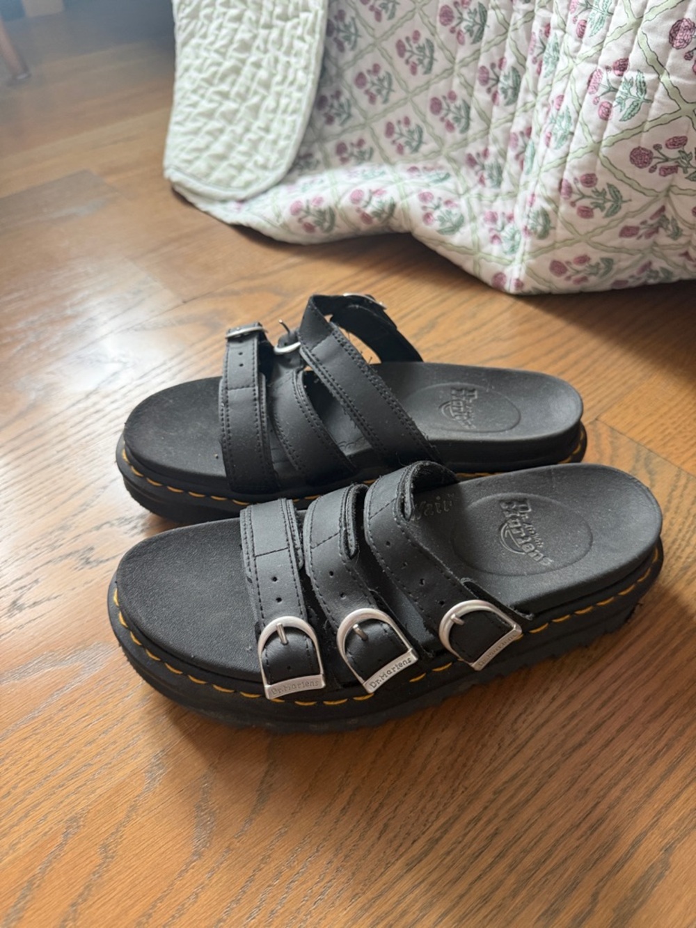 Dr. Martens Black Triple-Buckle Slide Sandals